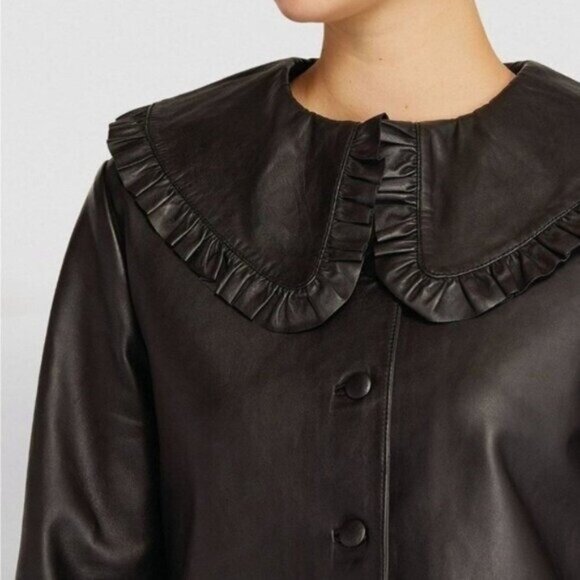 RIXO Jacket Size Medium Black Debbie Leather Read* Grunge Ruffle Bib Goth - Picture 13 of 13